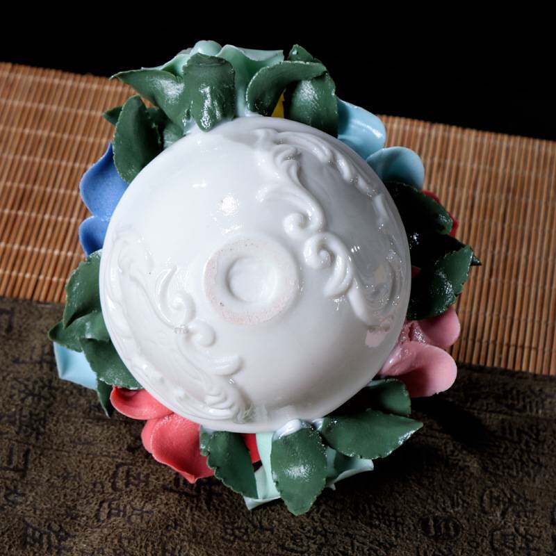 仿真陶瓷花创意手捏花蓝纯手工花球客厅吊篮摆件家用送礼工艺品