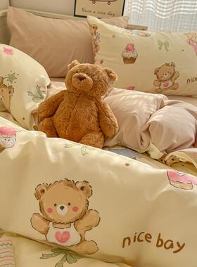 2卡20241226025新款水洗棉印花舒四套通风AB版件学生宿舍三件套家