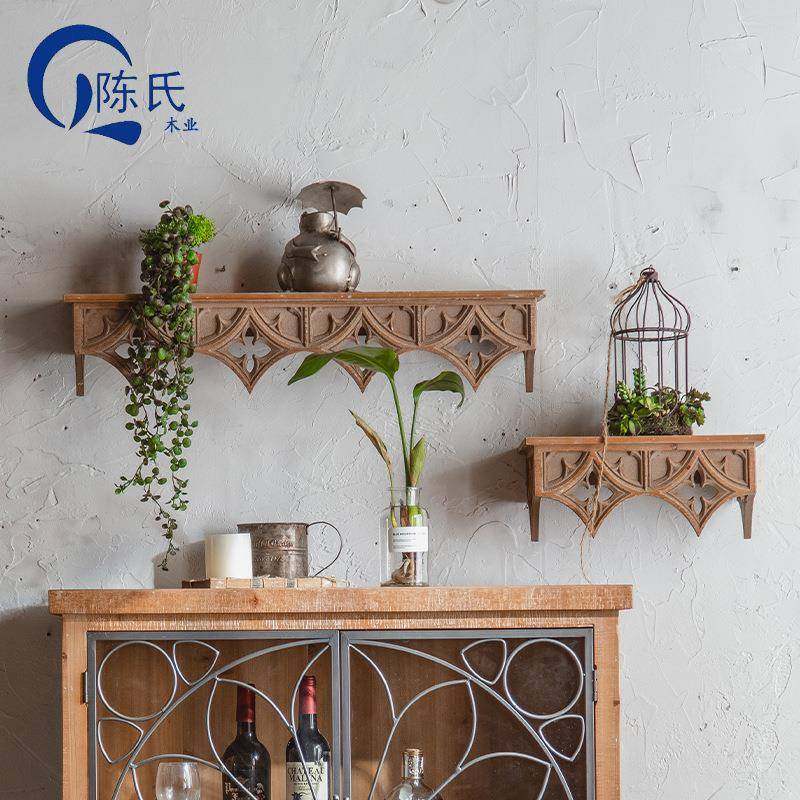 实木墙上置物架餐厅旧装饰厅视电墙隔板抽屉客收纳置A192物架做壁
