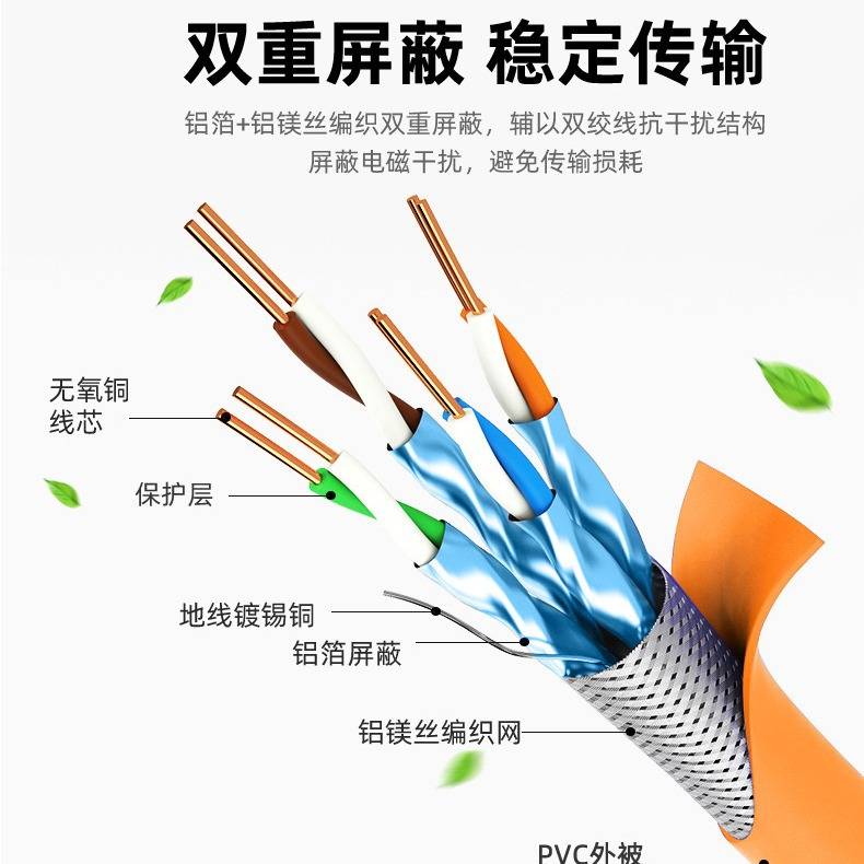 超七类万兆网线双屏蔽高速网线工程装修铜芯双绞线网络布线305米