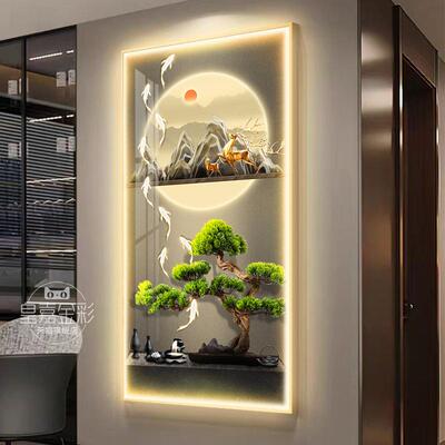 迎客led带灯玄关装饰画鱼新图轻奢入松户挂画中式走GNB廊过道壁画