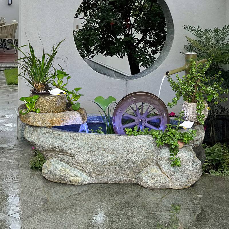 新中式户外阳台鱼池摆件假山流水喷泉招财水循环造景户外庭院景观