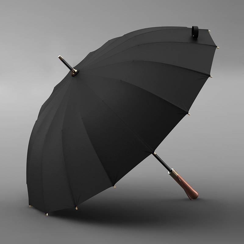 英伦轻奢复古木柄16骨加粗伞骨结实暴雨防风男士长柄双人雨伞