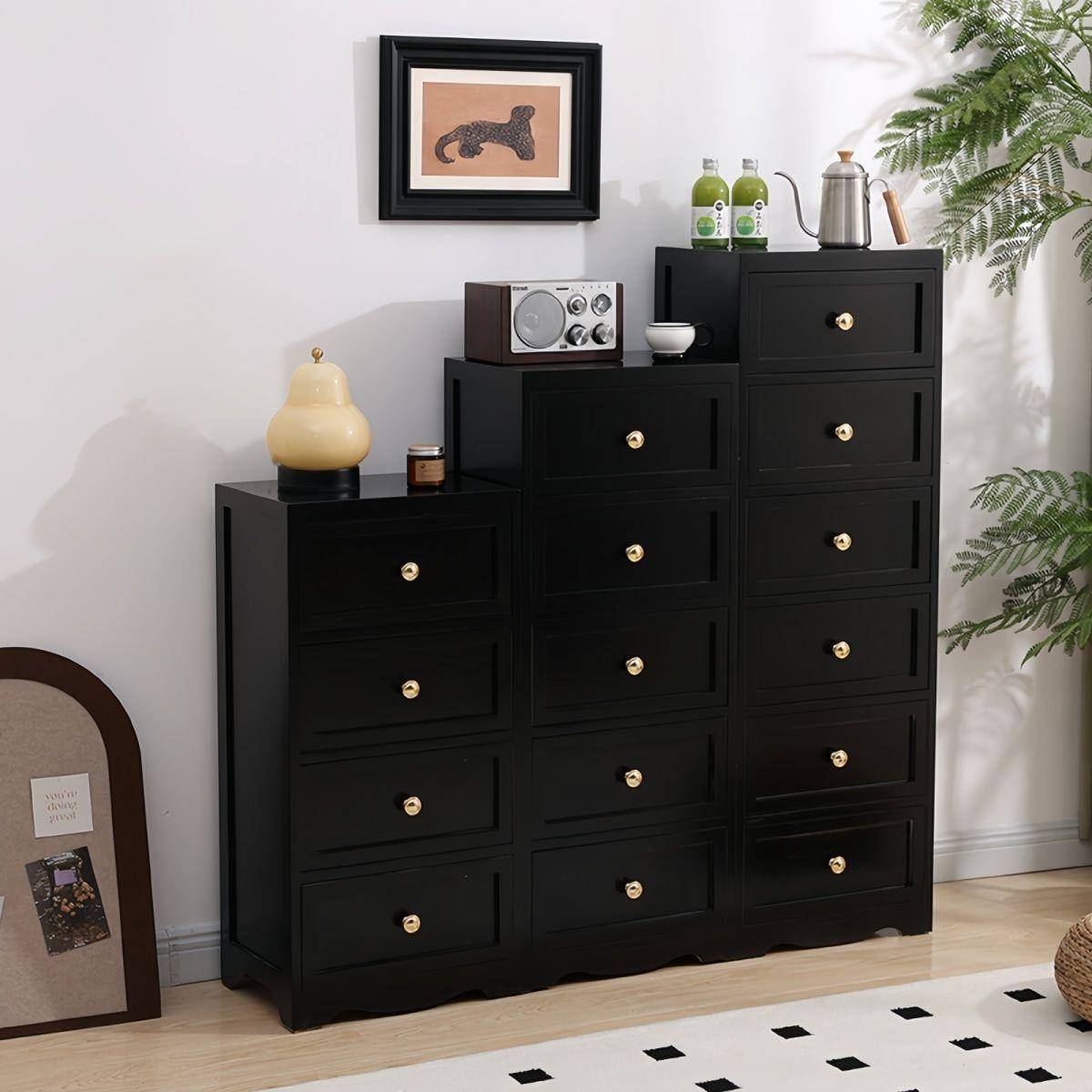 实木五斗柜收纳柜靠卧室抽屉式柜柜QCF美式复古子墙客厅边柜储物