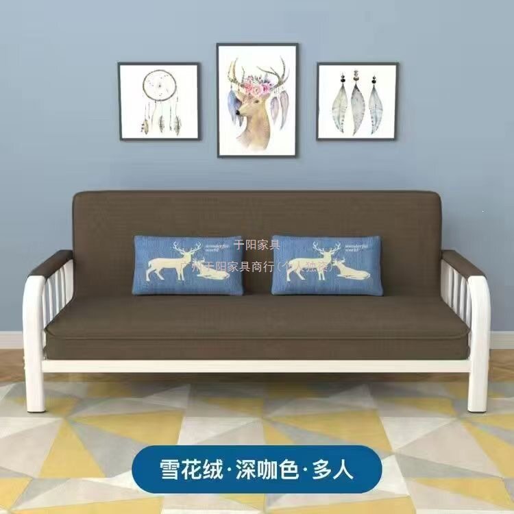 于阳小户型多功能沙发床出租房两用布艺铁架折叠一体床现货