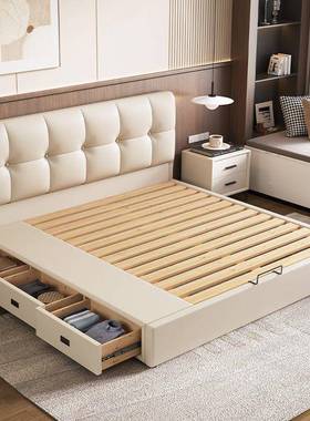 床头储物气箱压床小户型多功能收纳床可卧双人室带抽NUZ薄屉体床