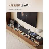 边实木地电古视柜胡桃色储物DSG039柜中风极简客厅岩落板拼接地柜