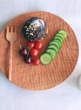 雨｜日式餐手作圆形盘黑胡桃盘实木整木手工雕木刻托盘OFY餐纯盘