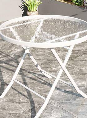 二阳台小椅一桌桌椅户外庭院简约休闲茶CSG椅白色玻璃折叠茶几组