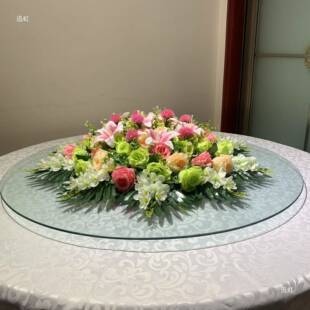 餐桌花摆桌花圆F97H6HSH面店摆花饭店桌子摆花大桌摆花圆桌转盘中