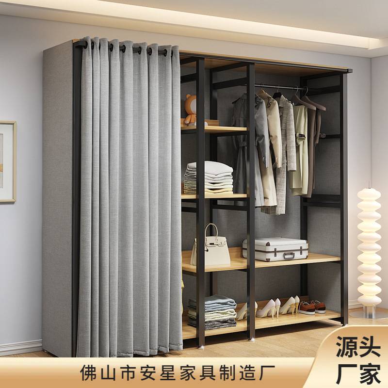 简约衣柜家用卧室现代布衣柜钢木组合加固出租房衣帽间大衣架简易
