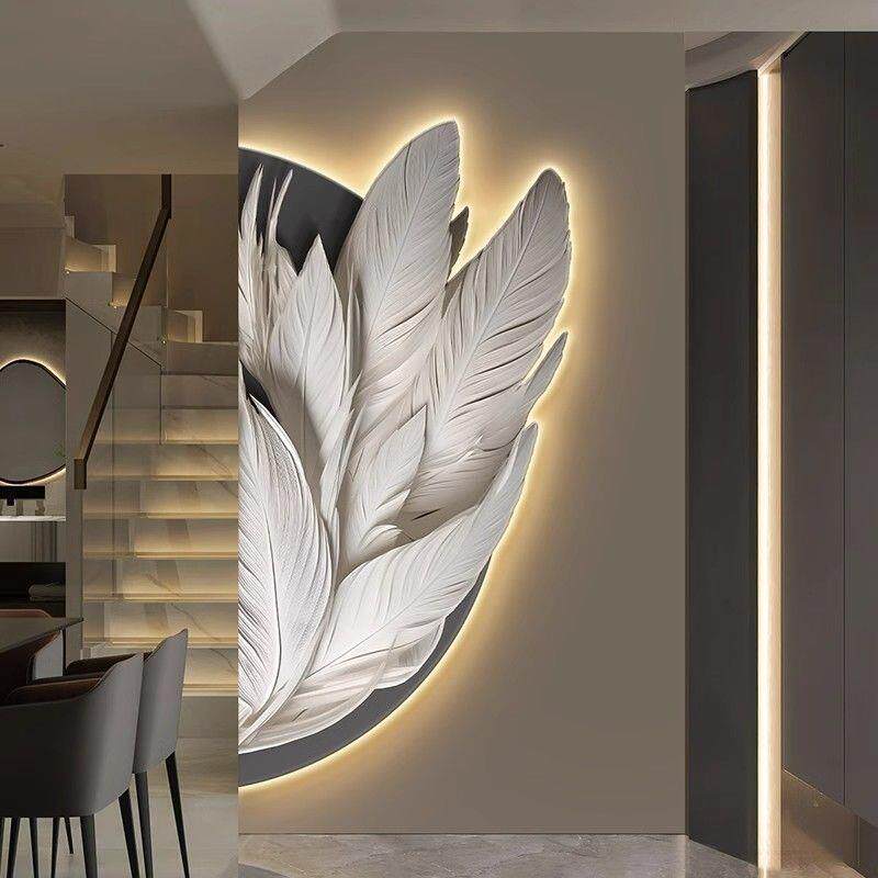 饰意式画极简羽毛转角玄入关装半圆形走廊过道挂画户门拐角壁0807