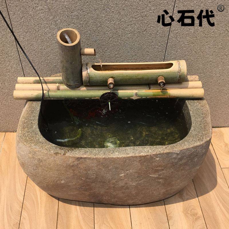 石鹅雕鱼缸外养鱼池天卵石水槽庭643院室外花盆大理石户水然池拖