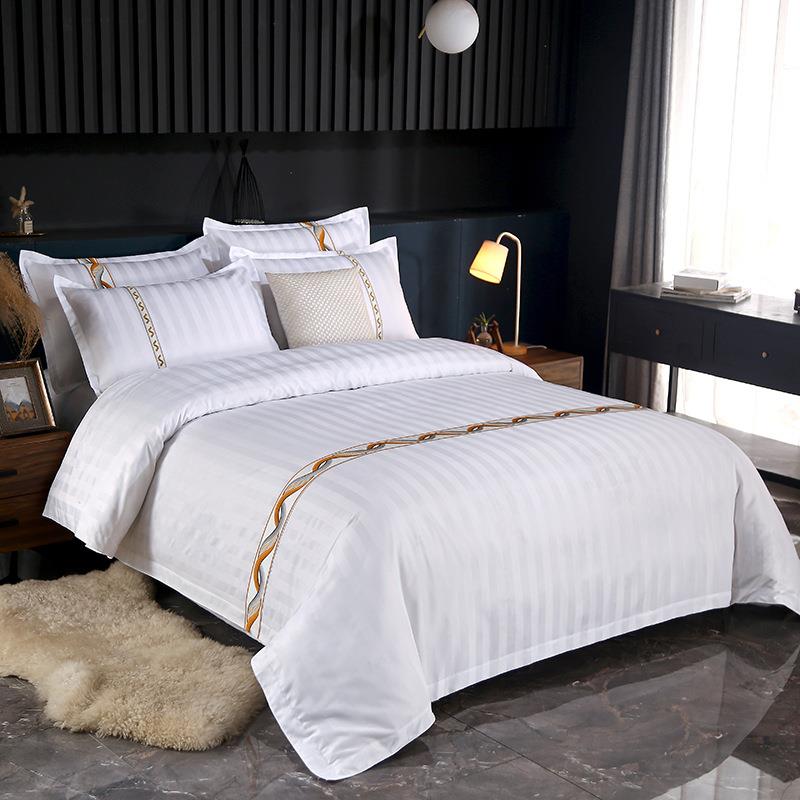 竖纹宾馆店床上用品四白件套件民宿三件套加厚被单78套色酒布草