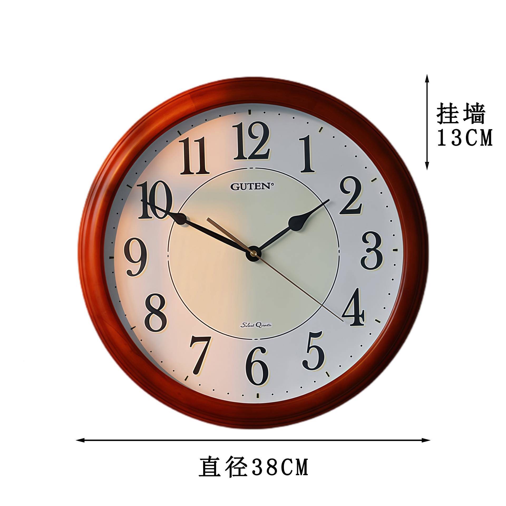 新中静简客厅实约木夜光音圆形石英挂钟装饰摆125式件