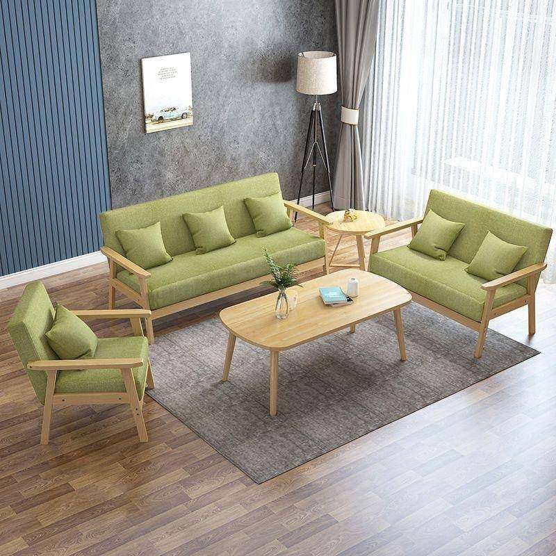 现代简约小户型实木布艺办公沙发租简出HVG屋厅客茶易几组合套装