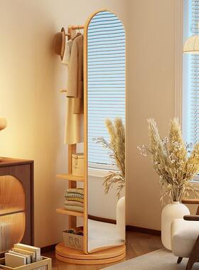 实卧木穿衣镜室地家落用衣LNW帽架带镜子多功墙角可旋转试衣镜能