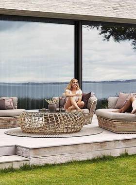 户外沙发组庭院酒店露宿别LCU墅民休闲藤椅室外防水合防晒藤编台