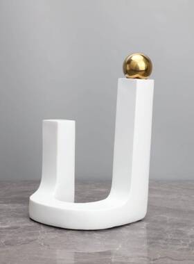 现代房简约创意U0027形白树脂花器样板办公室家居客色厅摆装饰花