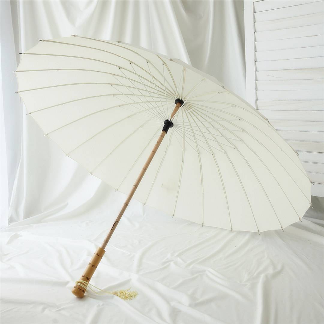 ?雨伞复古风汉中国风木质直柄伞24骨竹伞黑白男女长柄伞晴