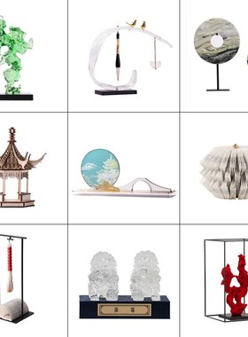 新中式家居摆件电视柜装饰品酒柜玄关软装L饰摆件样板房售楼处摆