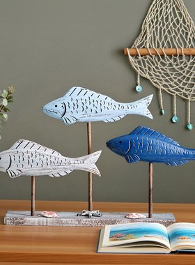 覆古站立鱼海洋风装饰品年年有余摆件装饰设样Q板房软装电视柜摆