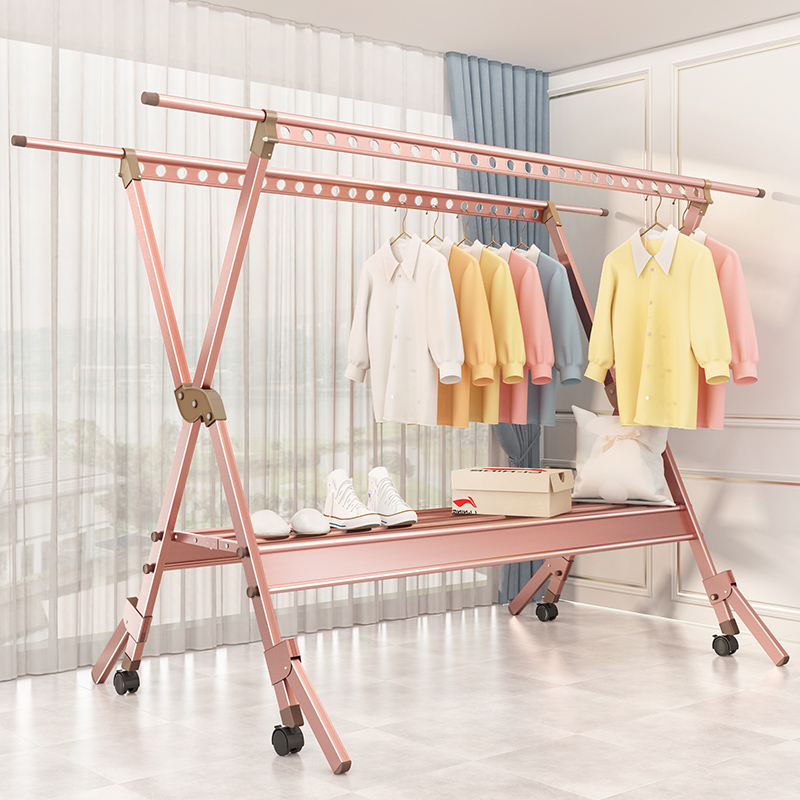 晾衣架落地折叠室内o家用阳台铝合金凉晒衣架移动户外晒被子收纳