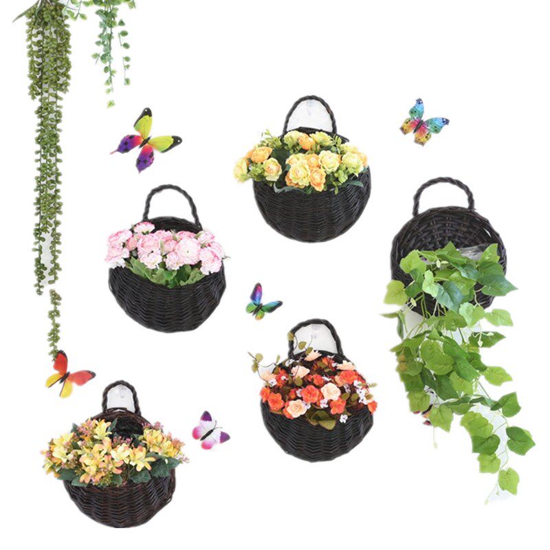 田园柳编壁挂花篮墙上藤编吊篮创意家居墙面装饰插花假花花盆花架