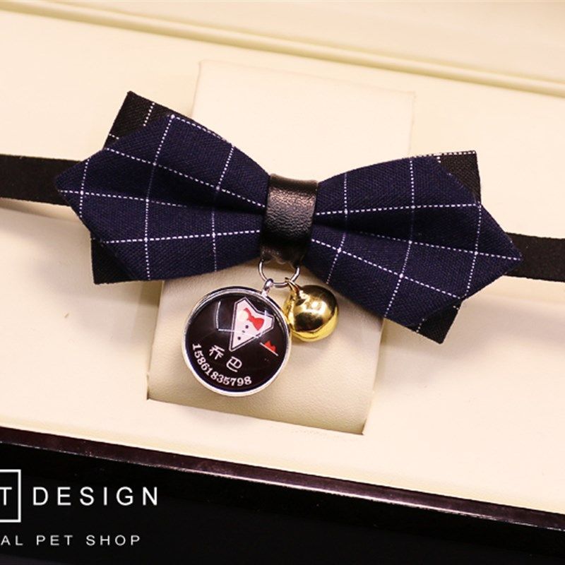 小色猫 手工宠物英伦铃铛蝴蝶领结猫咪狗狗刻字身份牌项圈泰迪