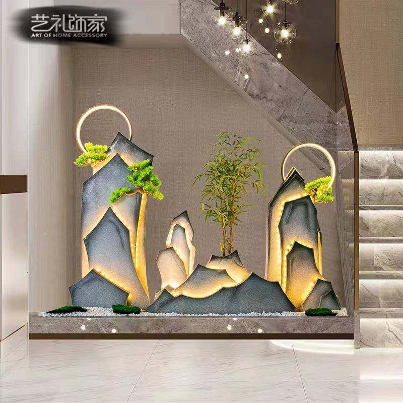假山造2066组合景室内楼梯橱下绿景观窗干景枯底植山水布置装饰摆