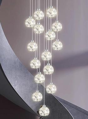 现代简约复式楼flot公312挑寓长吊灯空别墅大客厅大灯吊旋转楼梯