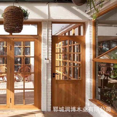 郓城595中式仿古老式榆室木板内开门酒店单别墅庭院大门家用双开