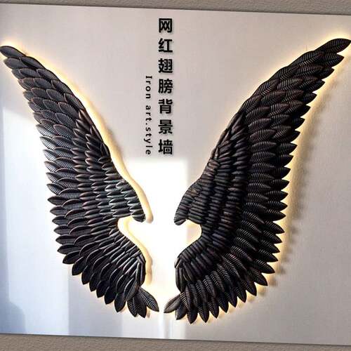 loft工业风办公室墙面装饰壁挂复古铁艺翅膀墙壁饰酒吧墙上装饰品