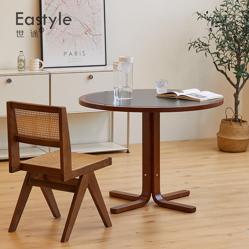 2复古Obsidian实木黑色岩板圆桌I日式餐原木小户型桌现简约白色圆