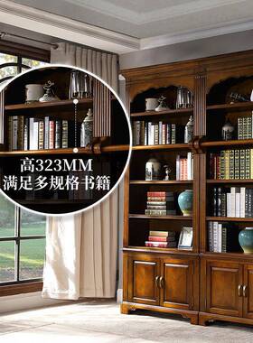 美式实木书柜客厅储物柜式欧收自书由组IGH合带门落地书橱书架柜
