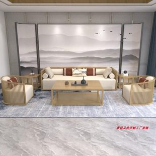 新中式实木客厅沙发原木色包厢民宿会所沙发样板间禅意别墅家具