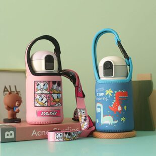 适用GERM儿童不锈钢带温度显示的保温杯保护套手提斜跨卡通杯套