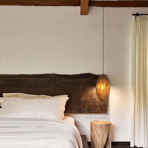 日式民宿客栈侘寂风藤编实u木小吊灯吧台床头复古禅意茶室装饰灯