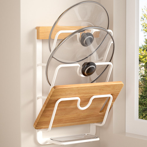 免打孔锅盖架壁挂厨房置物架菜板放置架收M纳用品大全原木砧板架