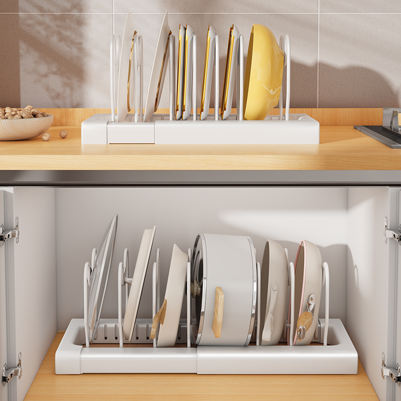 厨房可伸缩锅具置物架202u2新款台面碗碟厨具收纳架橱柜内锅盖架