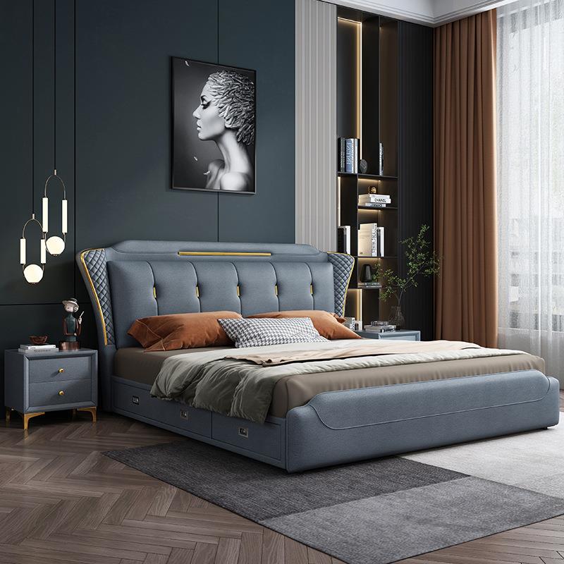 布艺床美轻奢布科技简UNI约主.卧1.式8米15米双人床高箱储物软体