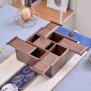 黑/胡桃实木干木果盒新中式用创意果盘格质分家客厅收纳盒子储物