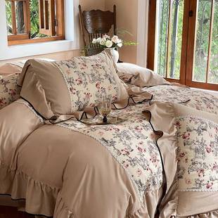 法式 绒复古田园100磨毛长S棉四件套AL102462纯棉加厚被套裙床公主