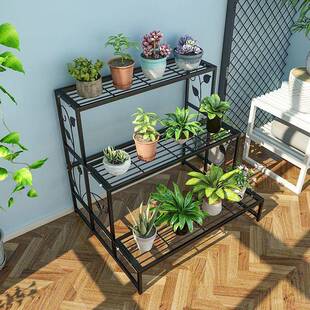 二见详情美式田园铁艺花架落地式多层花架阳台梯层客厅层三架子阶