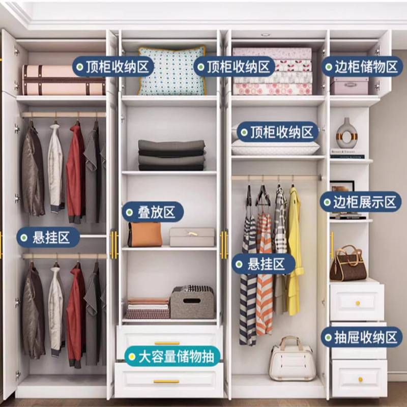 批欧式简约现代白色整体成品衣柜家用卧室梳妆台四五六门组合收纳