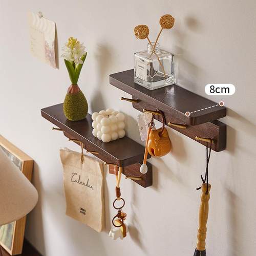 实木壁墙衣挂帽钩玄关壁挂粘钩板置物架钥匙77840架免打孔挂衣隔