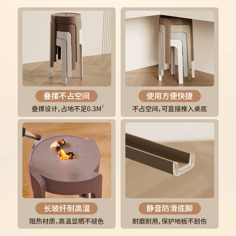 ?特厚塑料凳子加厚家用结实耐用可叠放简约现代客人备用圆板凳登