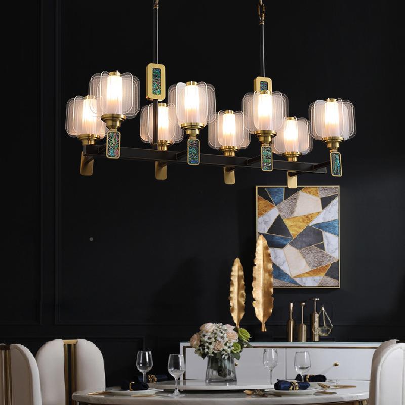 现代厅简约厅贝壳8701吊灯新款LED轻奢餐铜全灯个性创意别墅灯客