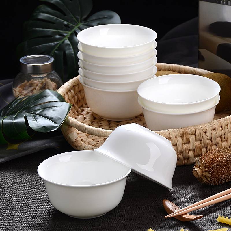 餐具碗10个装 纯白骨瓷碗家用4.5英寸饭碗白色陶瓷碗面碗10只汤碗
