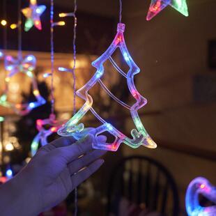 诞装饰le彩灯闪灯串灯星星太能阳窗帘灯房WZXd间窗布置圣诞树挂圣